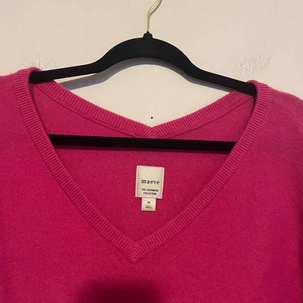 Maeve‎ Anthropologie Cashmere V Neck Sweater Oversized pink soft girl bridal - Picture 3 of 5